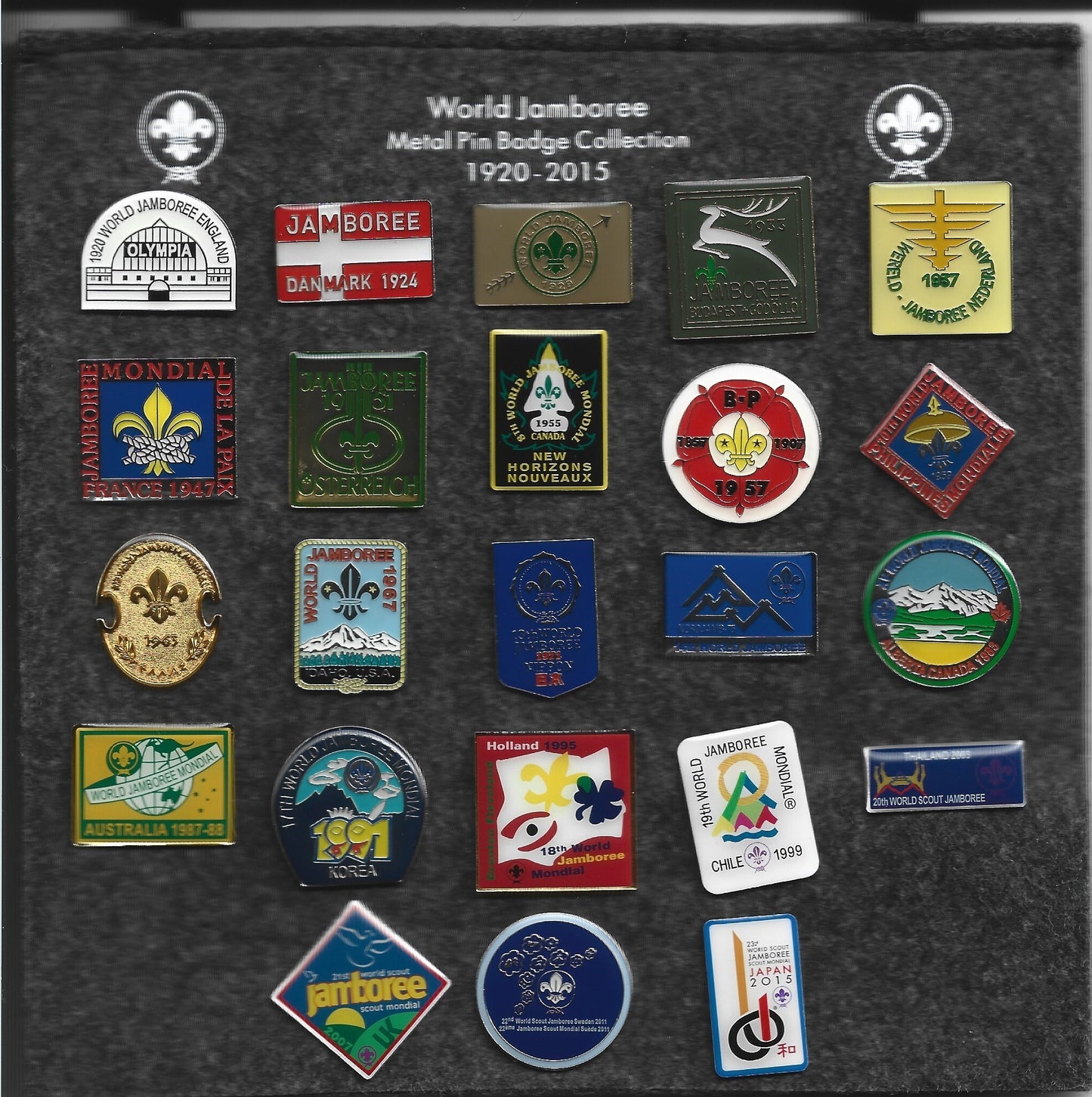 Metal Pin Badges Collection, World Jamboree, 1920 - 2015. Boxed