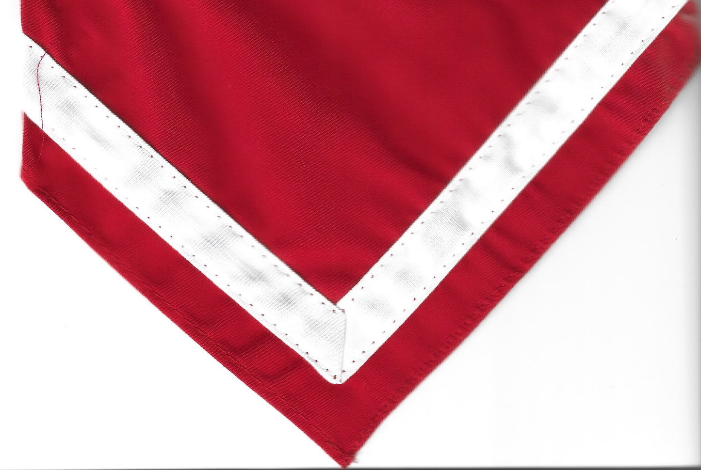Unknown Group A, Youth Size Scarves, pack of 10, Scarlet with a 1/2' white border, inset 1/2' from the edge.