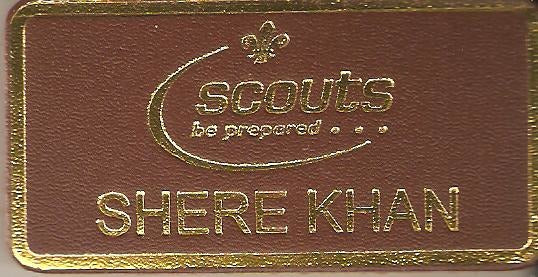 Shere Khan, Scouts Leather Name Badge, Tan