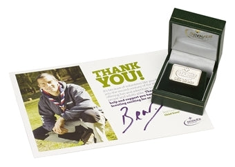 Silver "With Thanks" Badge, in a presentation box. With a card.