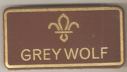 Grey Wolf, Scouts Leather Name Badge, Tan