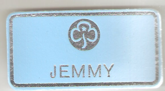 Jemmy,  Guiders Leather Name Badge, Sky Blue