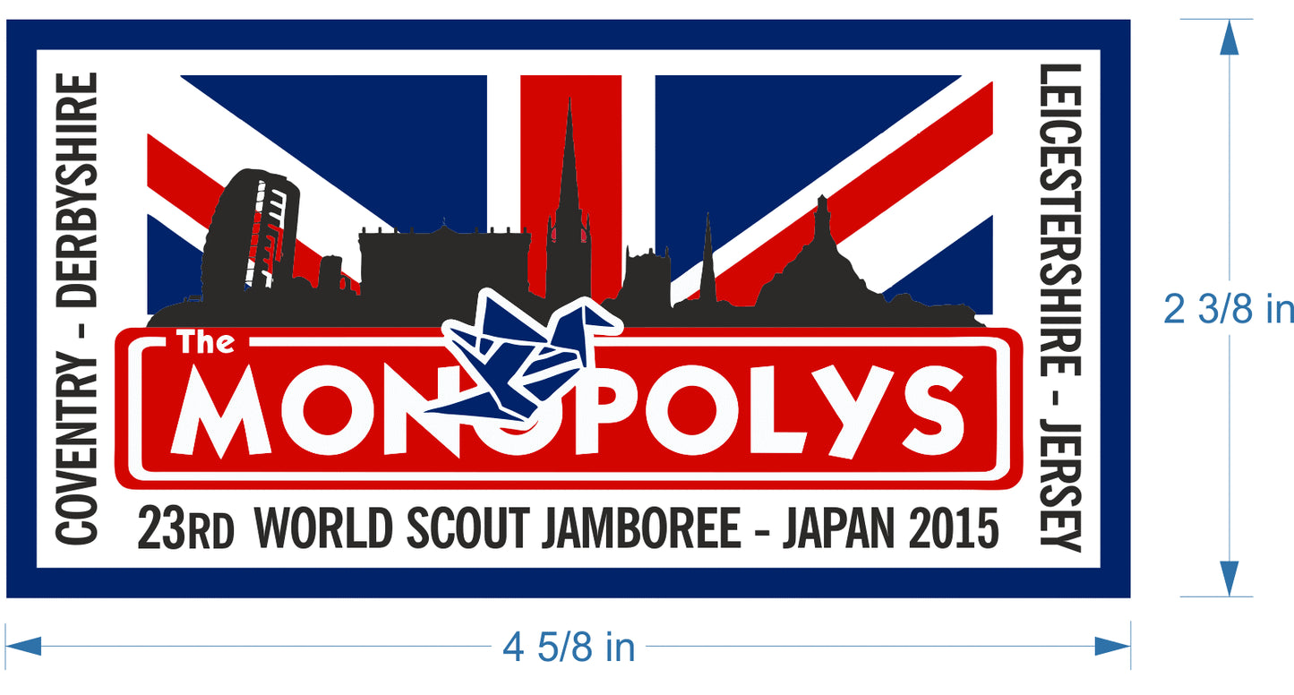 2015 Monopoly's Jamboree Unit Limited Edition Badge (Coventry, Derbyshire, Leicestershire, Jersey)