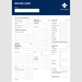 Explorer Record Cards A4 (Pack of 10) 2015