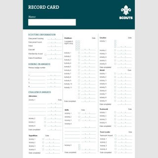 Scout Record Cards A4 (Pack of 10) 2015