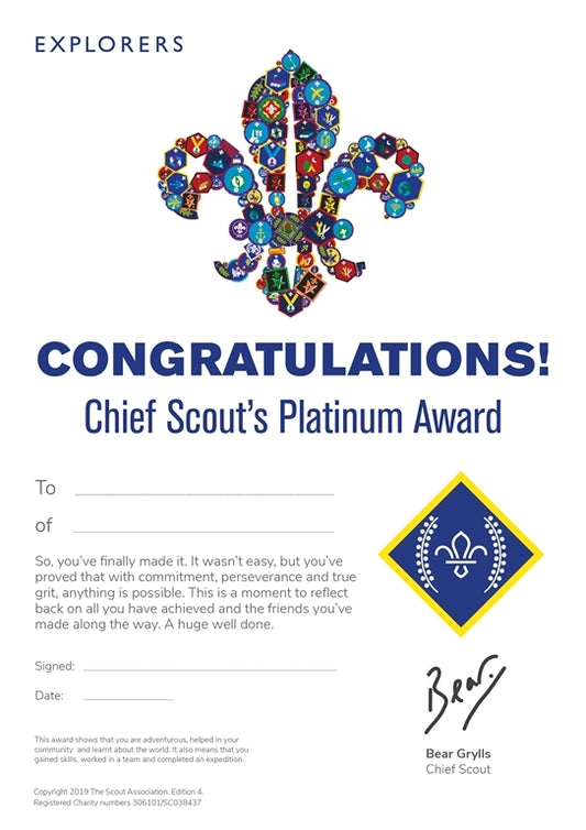 Chief Scouts Platinum Award Certificates, (Pack of 10)