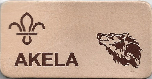 Akela, Scouts Character Leather Name Badge, Natural with FDL