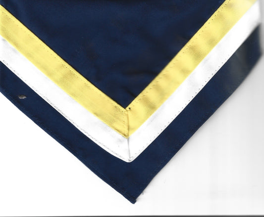 Unknown Group D, Youth Size Scarves, pack of 10, Navy with a 1/2" white border, inset 1/2" from the edge and a 1/2" lemon border inside