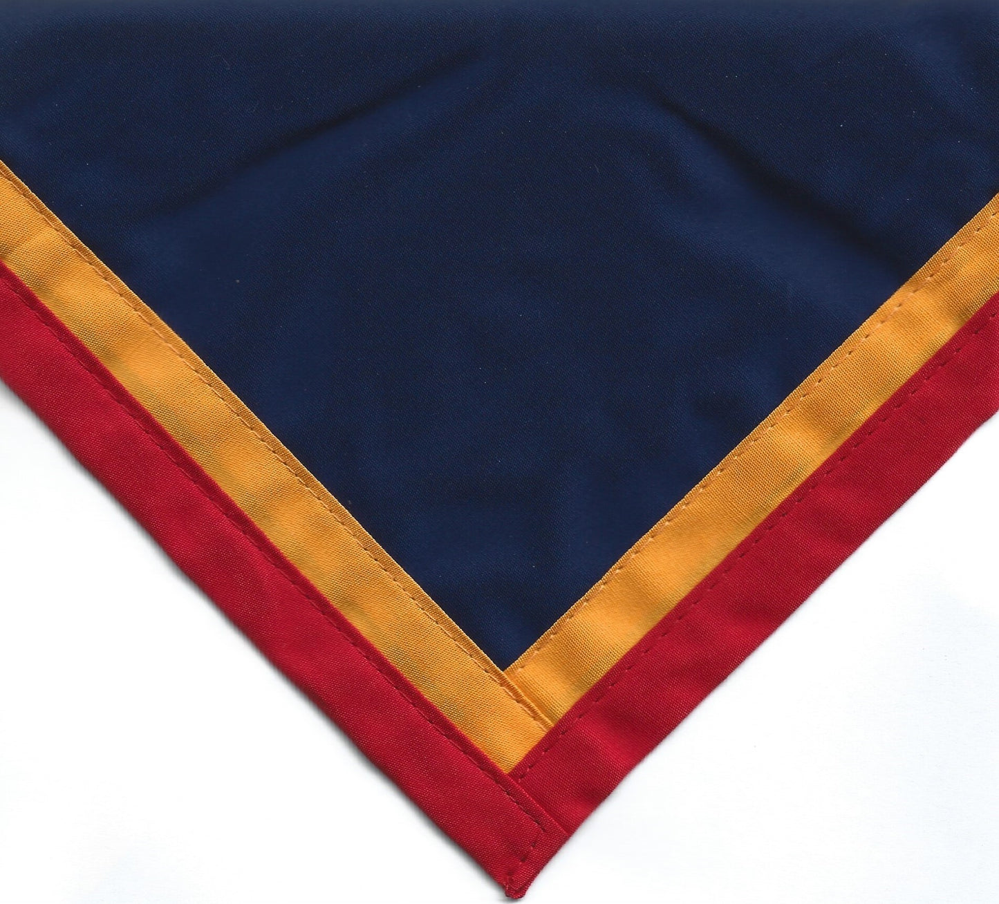 North Leamington Group Youth Size Scarves, Pack of 10. (delivery about 2 weeks) Navy scarf with 1/2" Scarlet and 1/2" Orange Borders