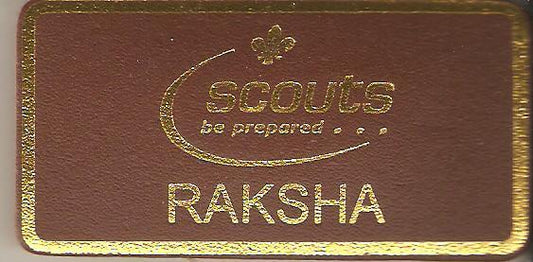 Raksha, Scouts Leather Name Badge, Tan