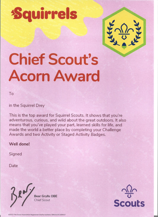 Squirrels Chief Scouts Acorn Award Certificates, pack of 10