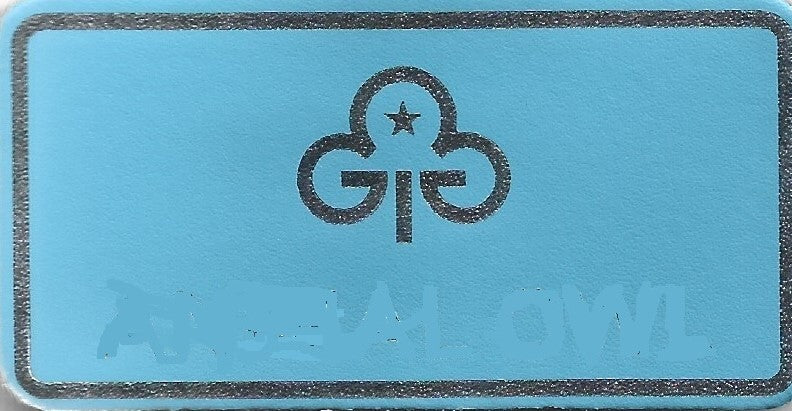 Custom, Guiders Leather Name Badge. Choose your own Name. Sky Blue. Please allow up to 4 weeks delivery