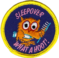 Sleepover what a hoot 50mm fun badge