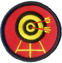 Archery, 50mm fun badge, red