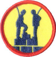 Crate stacking, 50mm fun badge, yellow