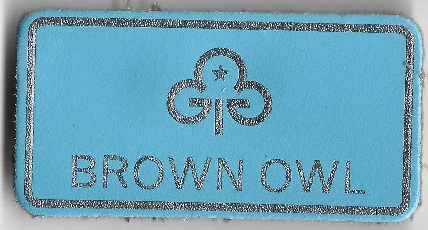 Brown Owl, Guiders Leather Name Badge, Sky Blue