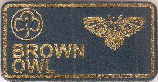 Brown Owl, Guiders Leather Character Name Badge, Navy Blue