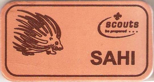 Sahi, Scouts Character Leather Name Badge, Natural