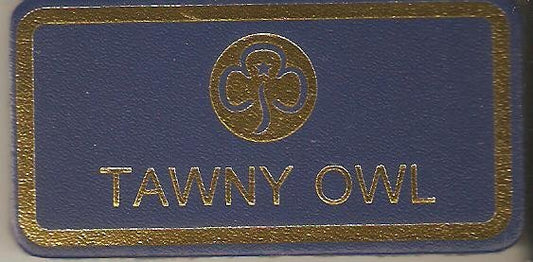 Tawny Owl, Guiders Leather Name Badge, Navy Blue