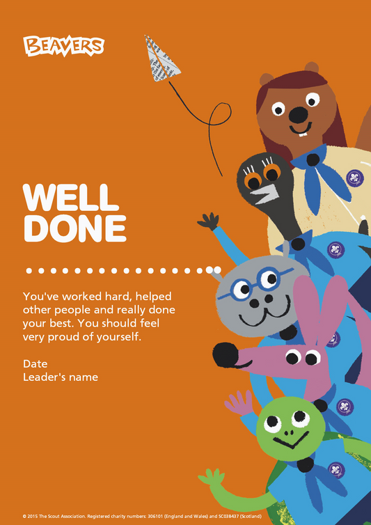 Beaver Well Done Certificates, (Pack of 10)    2018